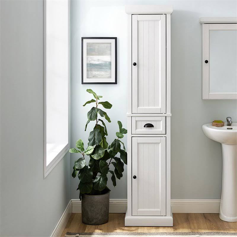 2 Drawer Linen Cabinet in Distressed White K390