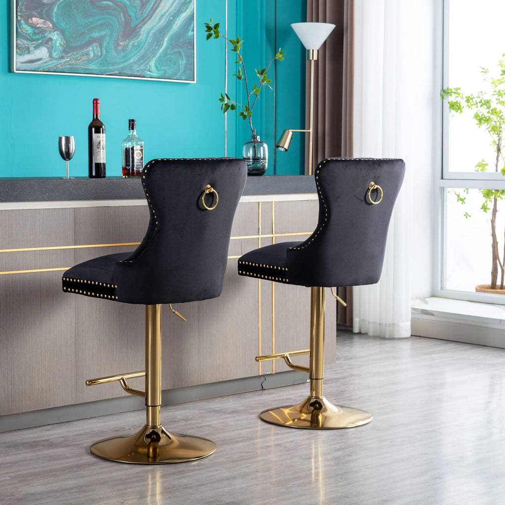 Black Velvet Swivel Bar Stools Set Of 2 Adjustable Counter Height H7235