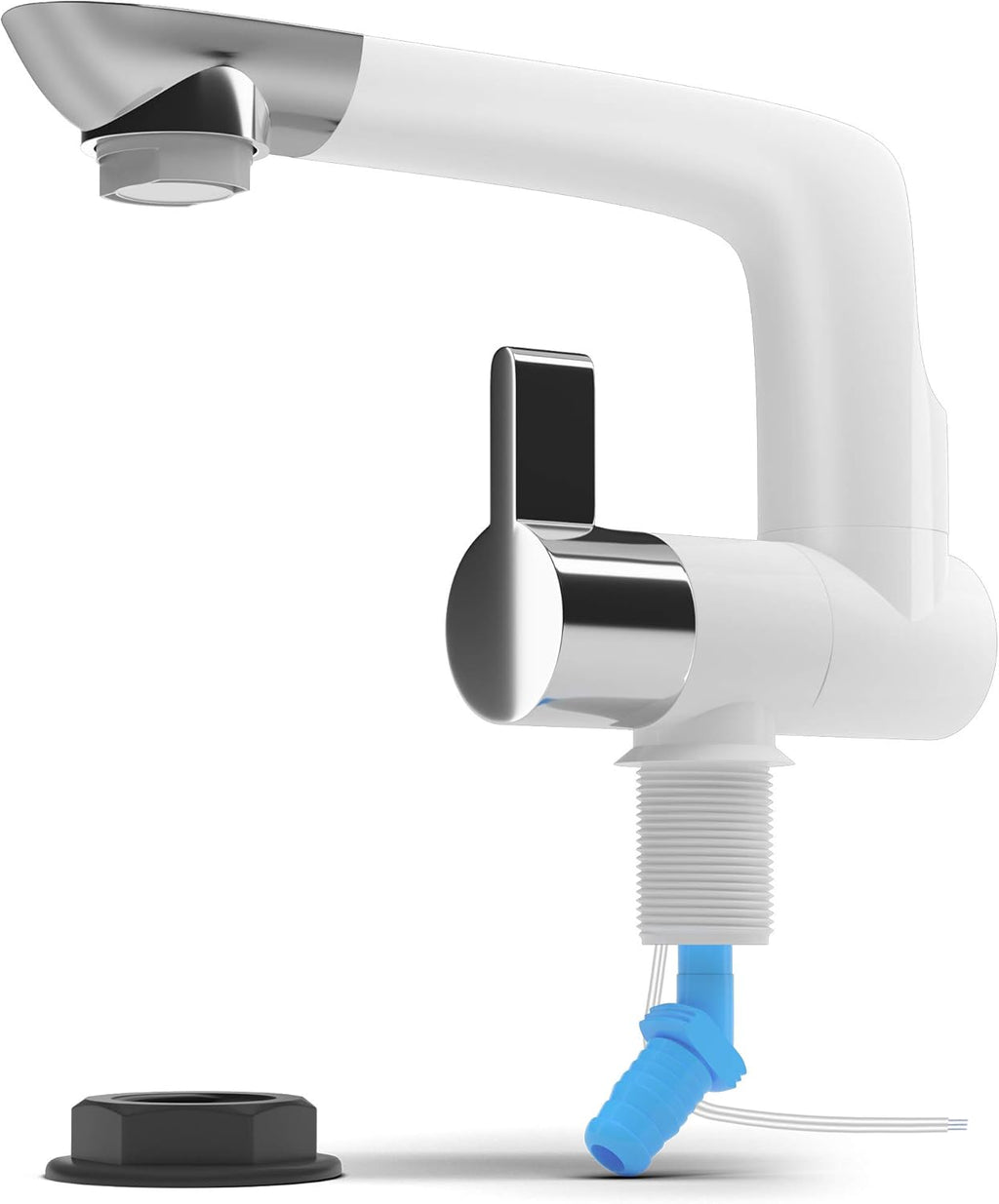 12V Electric Water Faucet Tap with Switch, Rotatable Spout, White W93126
