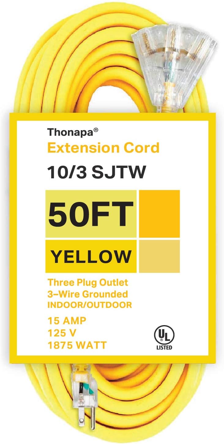 10/3 SJTW Neon Green 10 Gauge Extension Cord with 3 Outlets Q149772