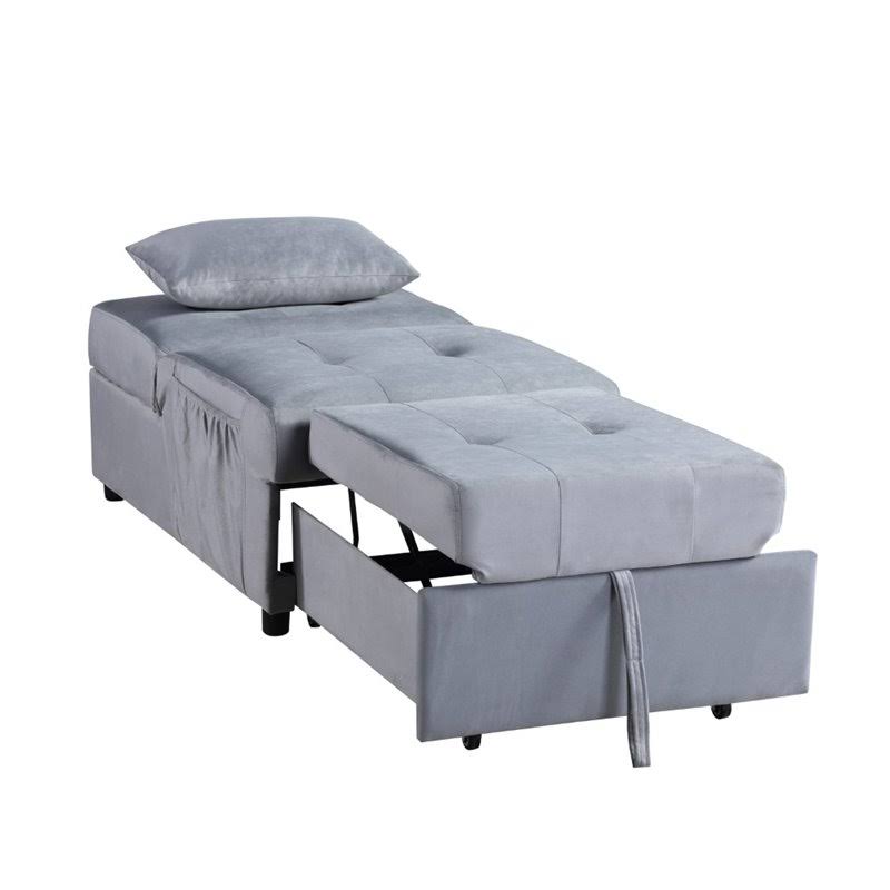 Gray Wood Storage Bench with Pull Out Ottoman F46150