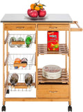 White Rolling Wood Dining Cart with 2 Drawers, 3 Baskets and 2 Shelves Q2828