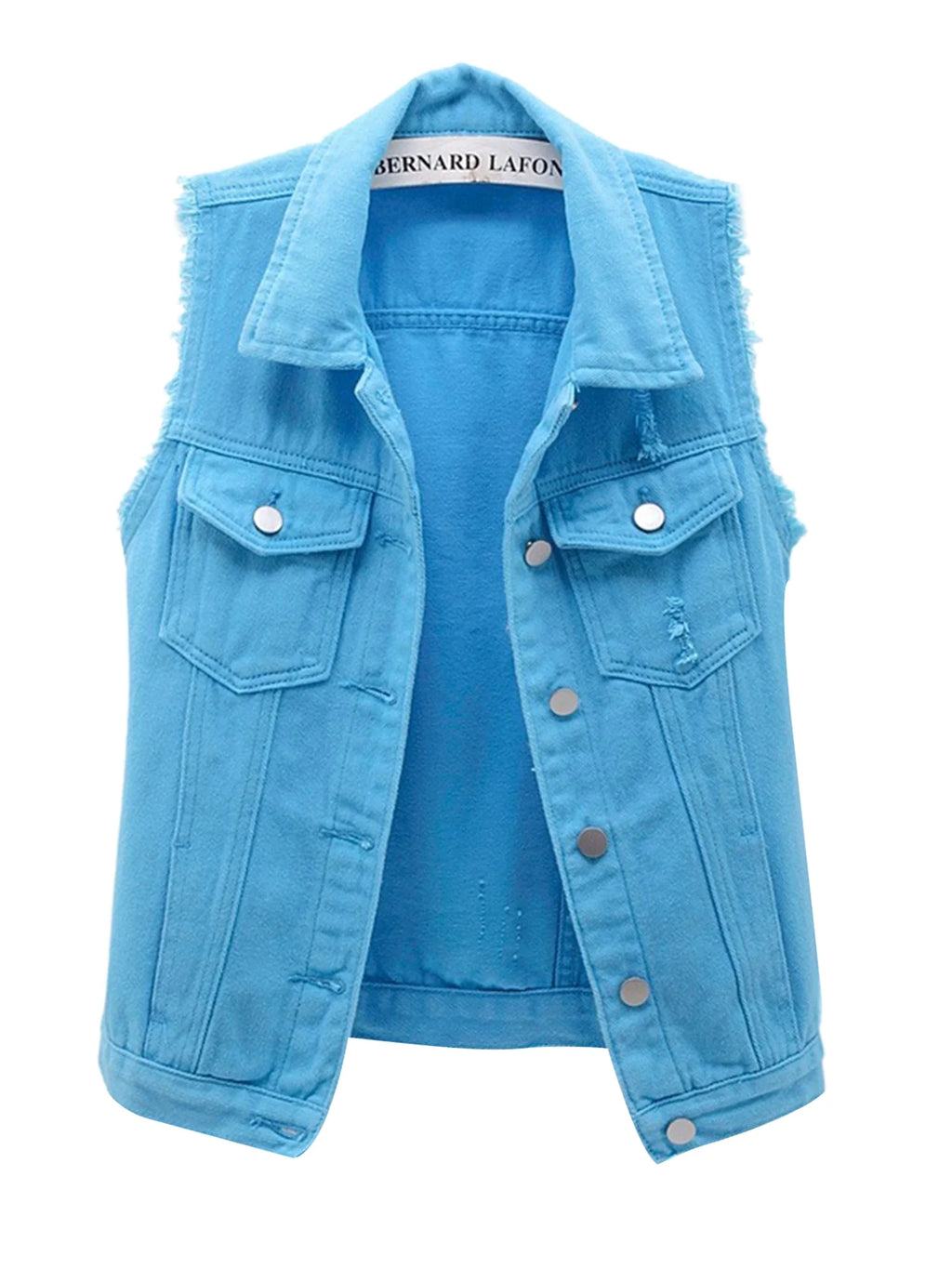 Sleeveless Stretch Denim Jacket with Pockets R41872