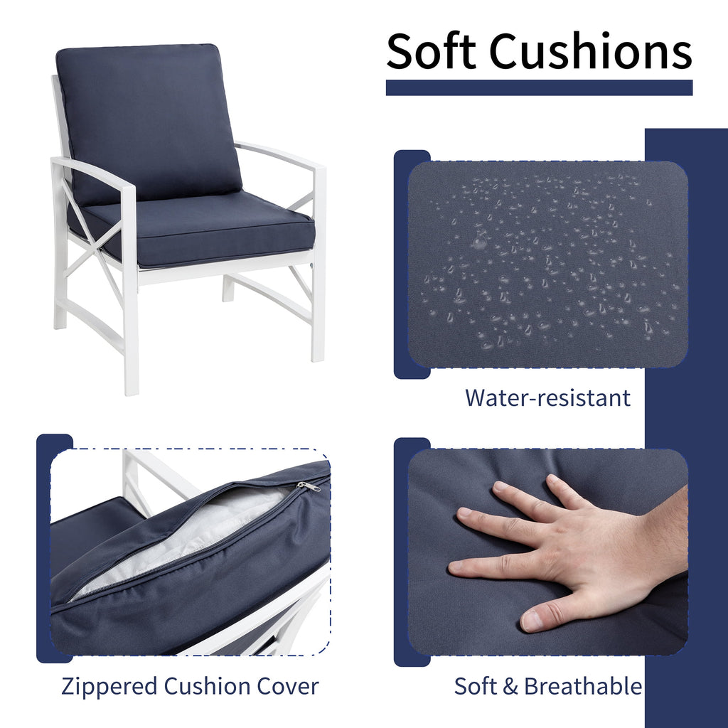 5-Piece Patio Furniture Set with Loveseat Sofa Coffee Table Metal Navy Blue K73097