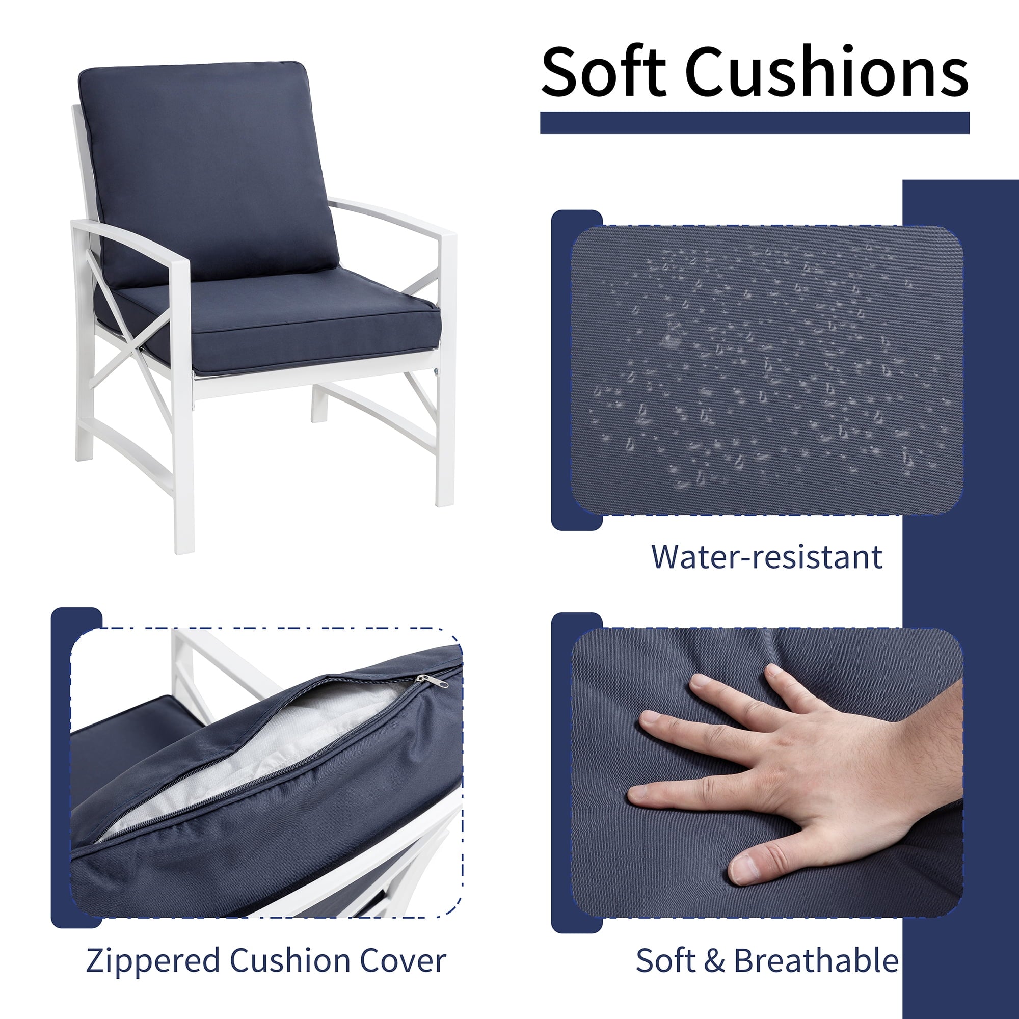 5-Piece Patio Furniture Set with Loveseat Sofa Coffee Table Metal Navy Blue K73097