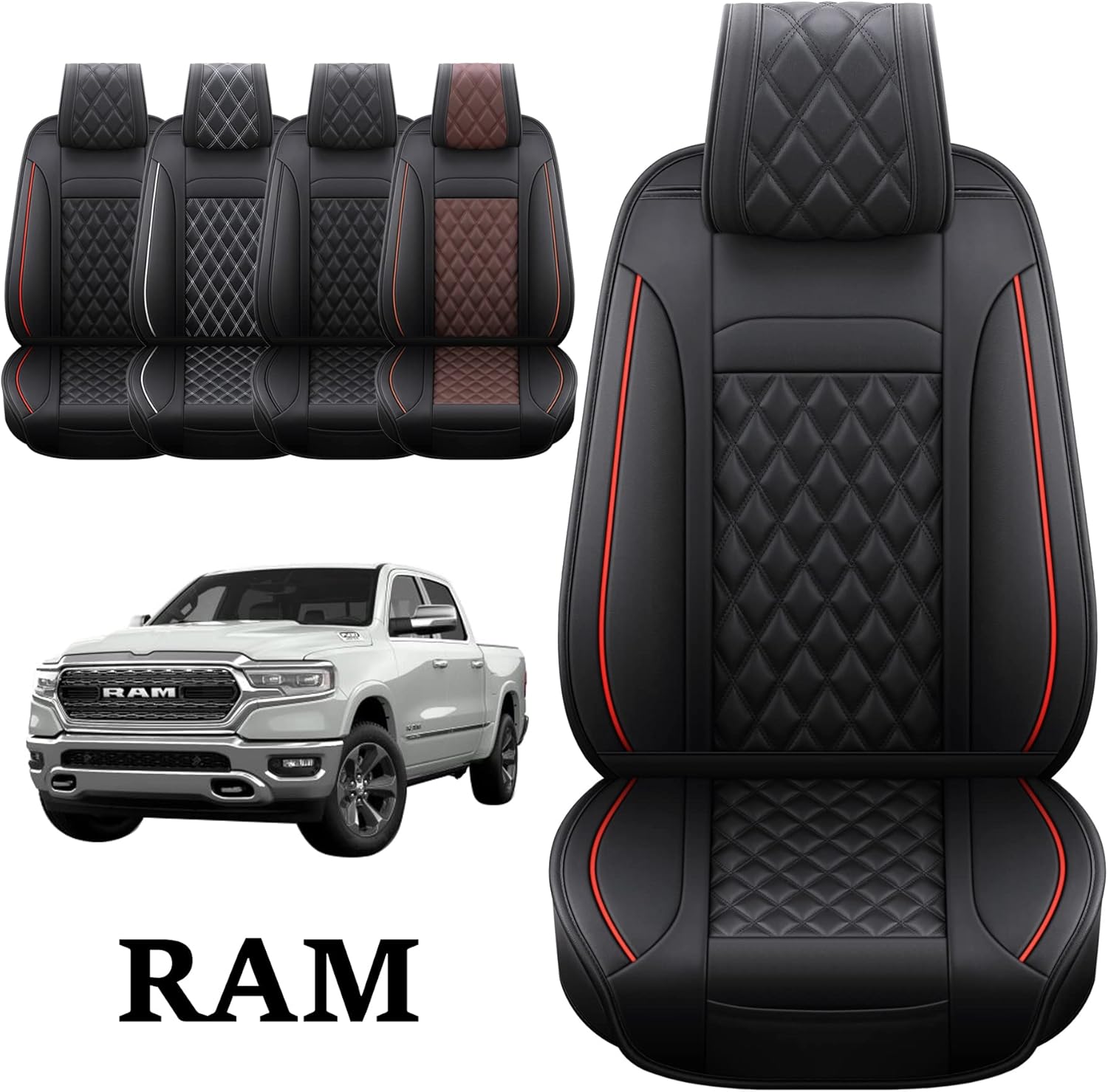 Black-Red Waterproof Synthetic Leather Car Seat Covers 5PCS Full Set S81134