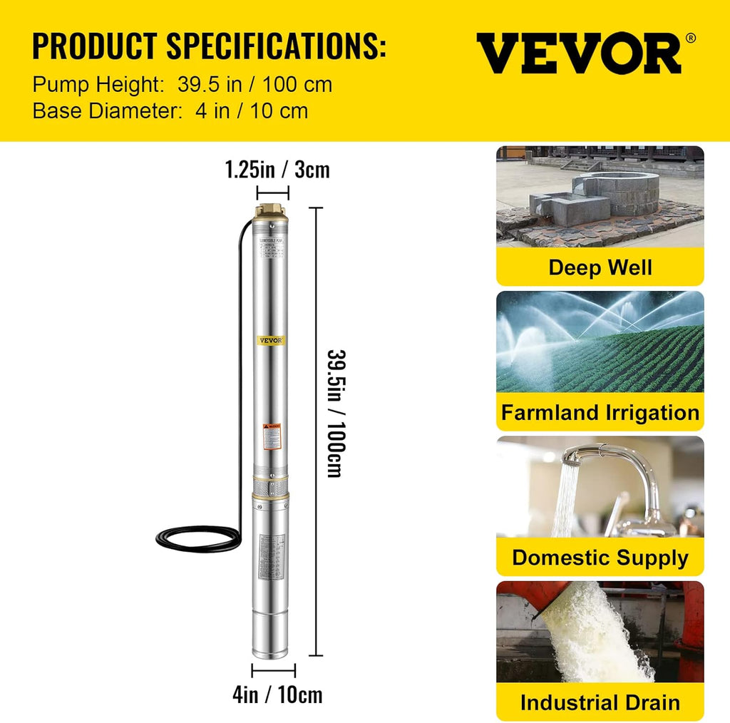 1.5 hp 220V 50 Hz Stainless Steel Submersible Pump B6418