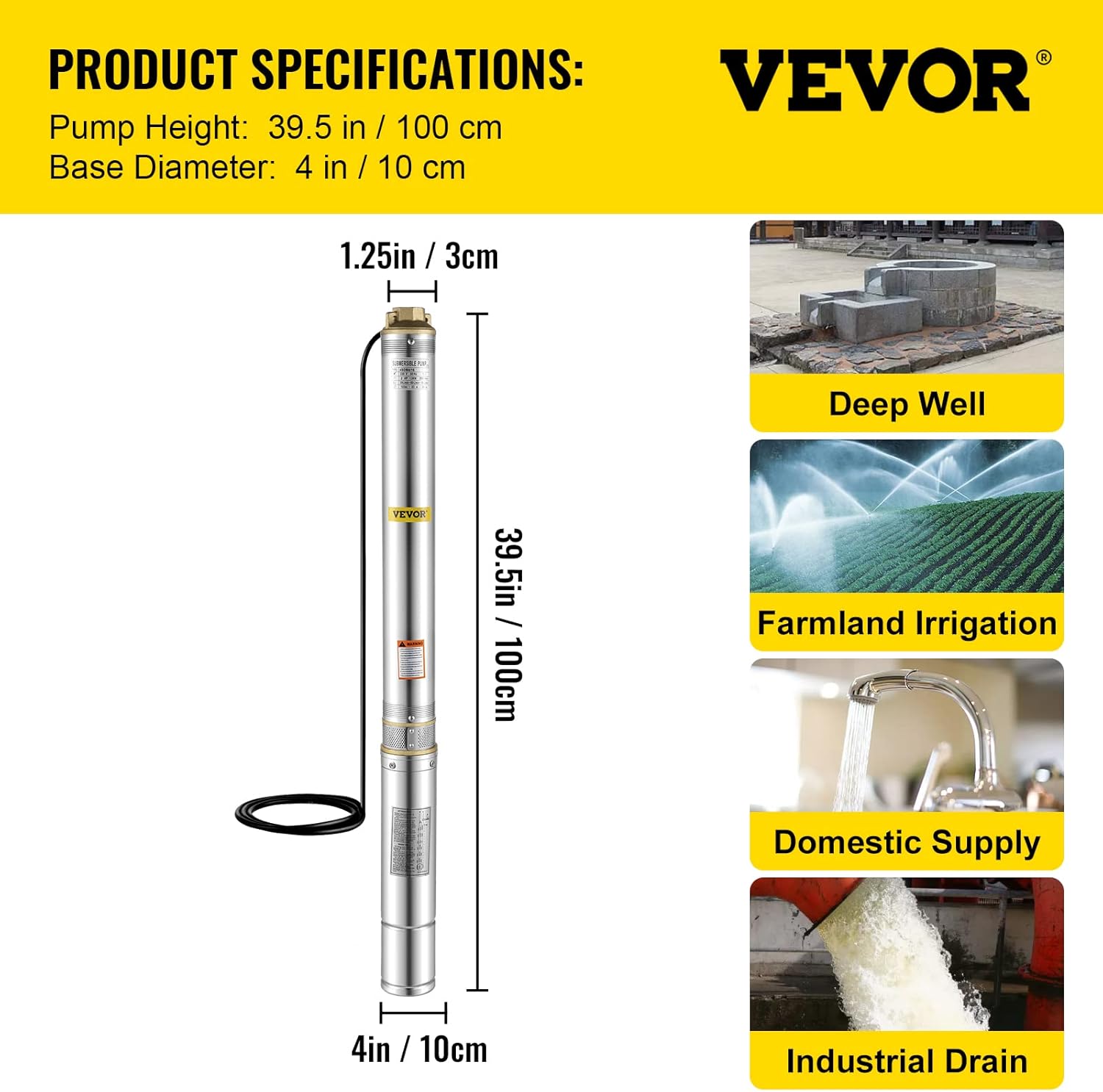 1.5 hp 220V 50 Hz Stainless Steel Submersible Pump B6418