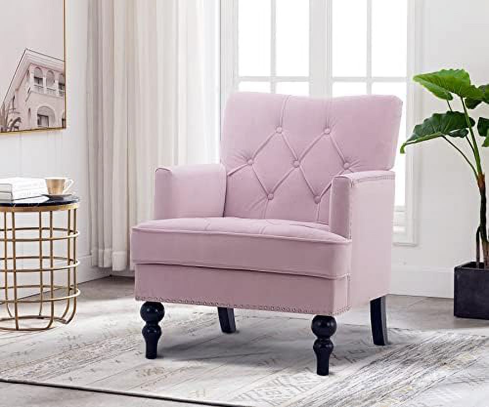 Tufted Velvet Accent Single Sofa with Wooden Legs Armchair S752