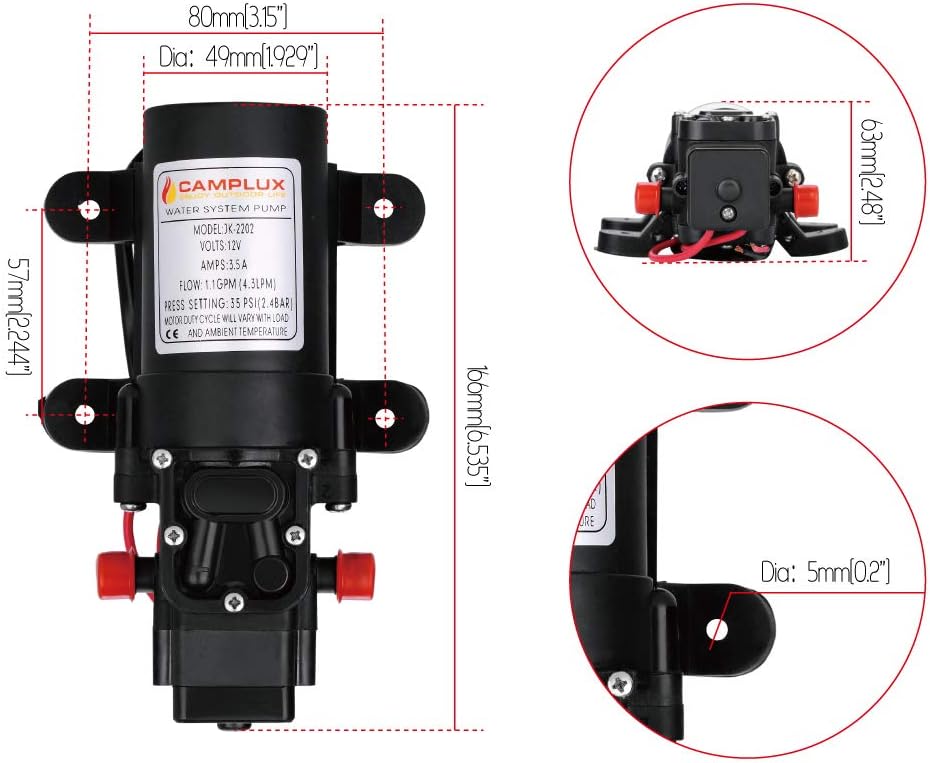 12V 35PSI DC 1.2GPM 4.3LPM Diaphragm Water Pump Pack of 2 C948