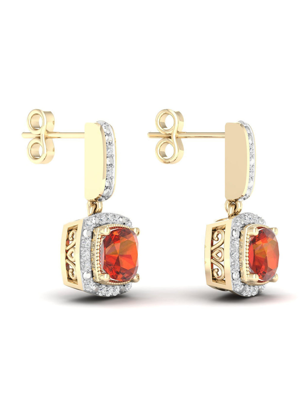 10K Yellow Gold Madeira Citrine Diamond Halo Earrings B2686