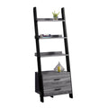 Grey-Black Ladder Bookcase with 2 Storage Drawer C75180