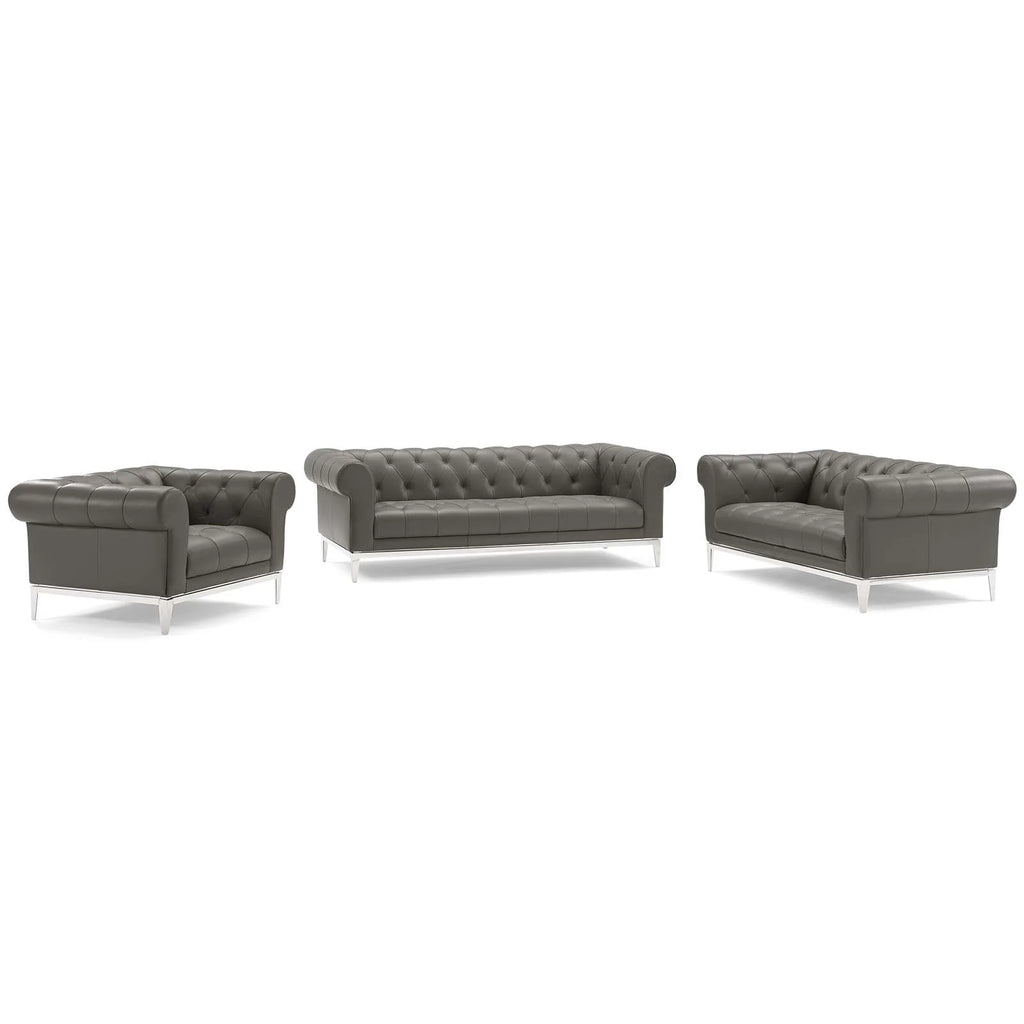 3 Piece Upholstered Leather Set in Gray M389
