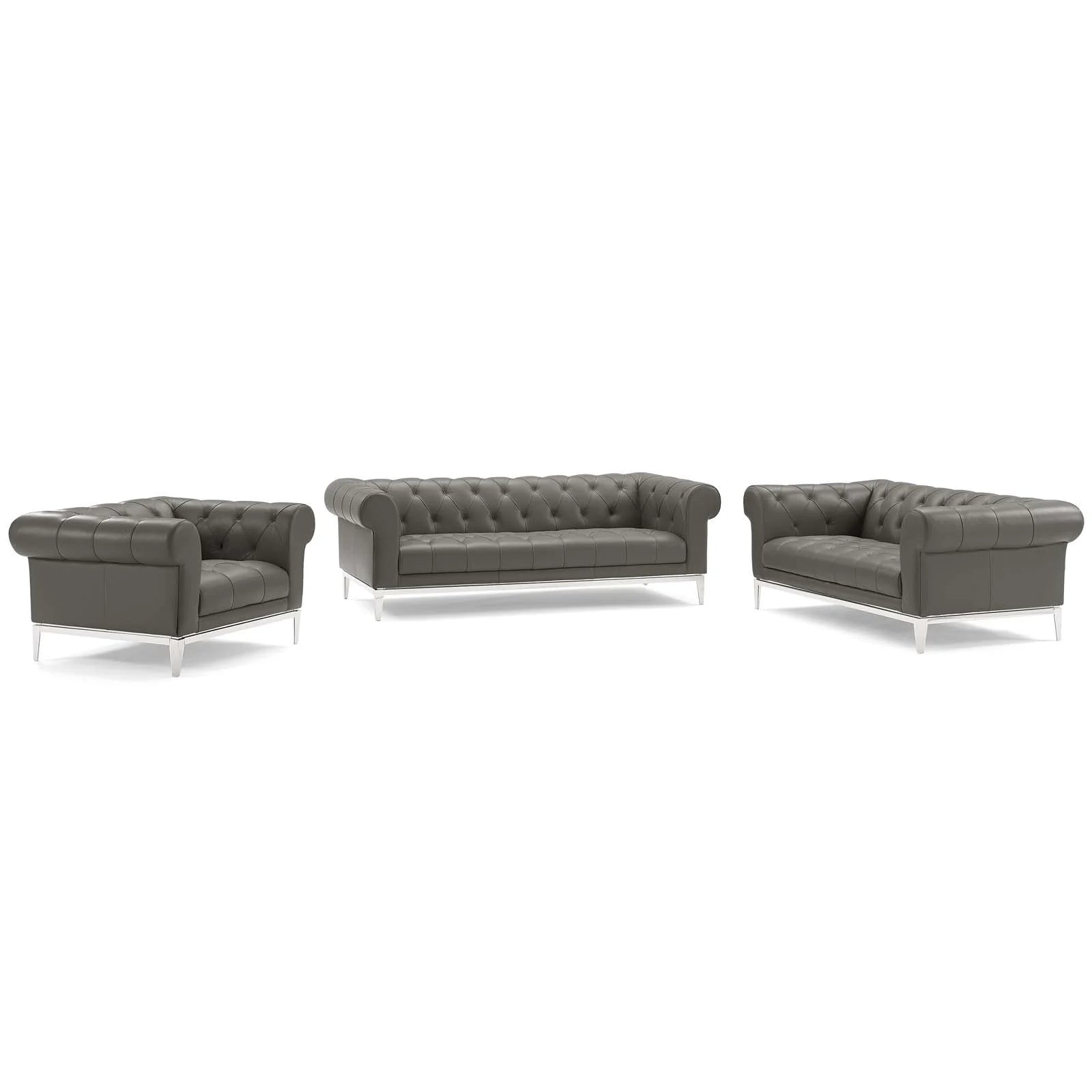 3 Piece Upholstered Leather Set in Gray M389