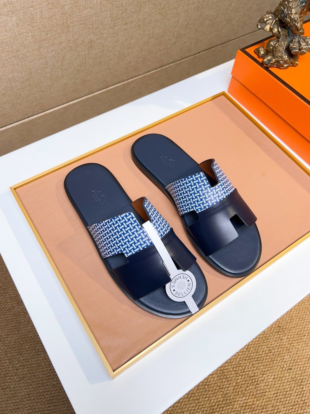 Hermès Blue Patterned H Slide Sandals