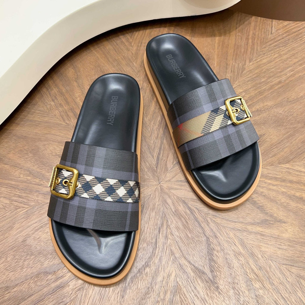 Plaid Buckle Slide Sandals