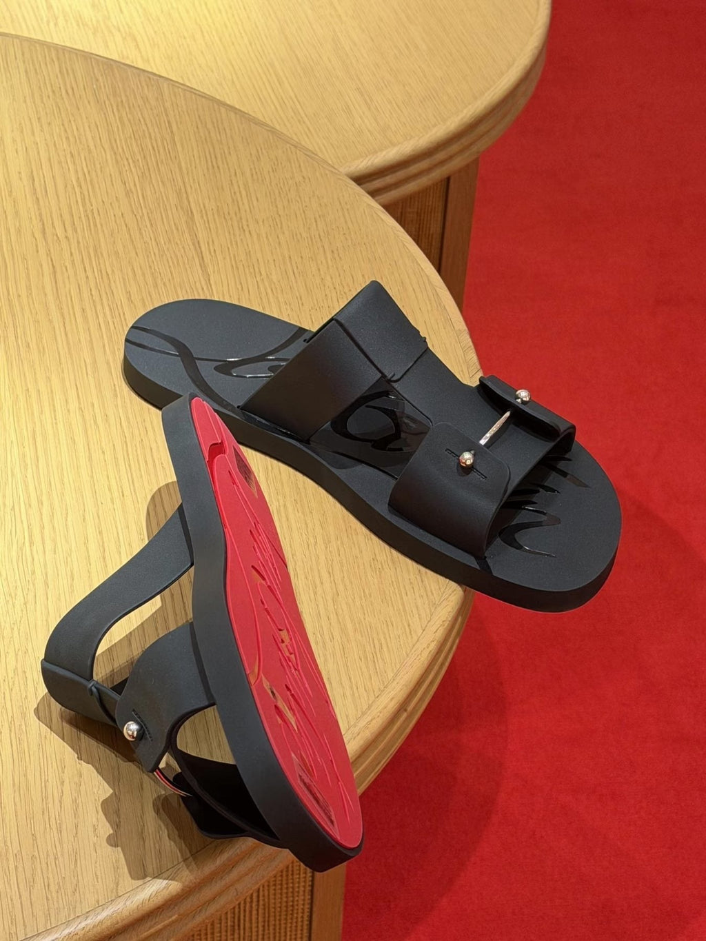 Christian Louboutin Men's Double-Buckle Mules - Black with Red Sole
